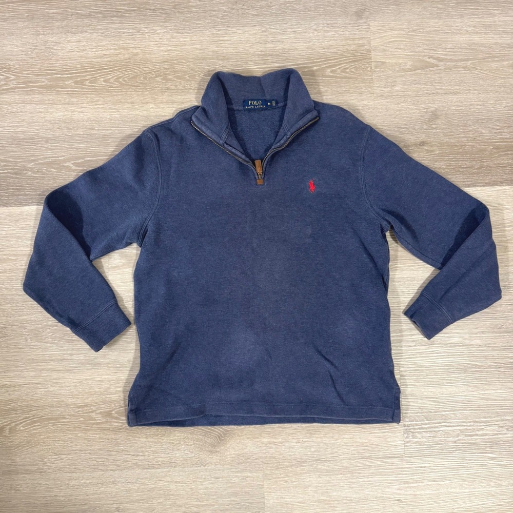 Polo Ralph Lauren‎ Quarter Zip Pullover Mens M Blue Cotton Sweater
